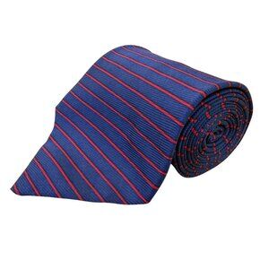 Elizabeth Nell Blue Silk Striped Tie With Red Detail Classic Necktie Made In USA
